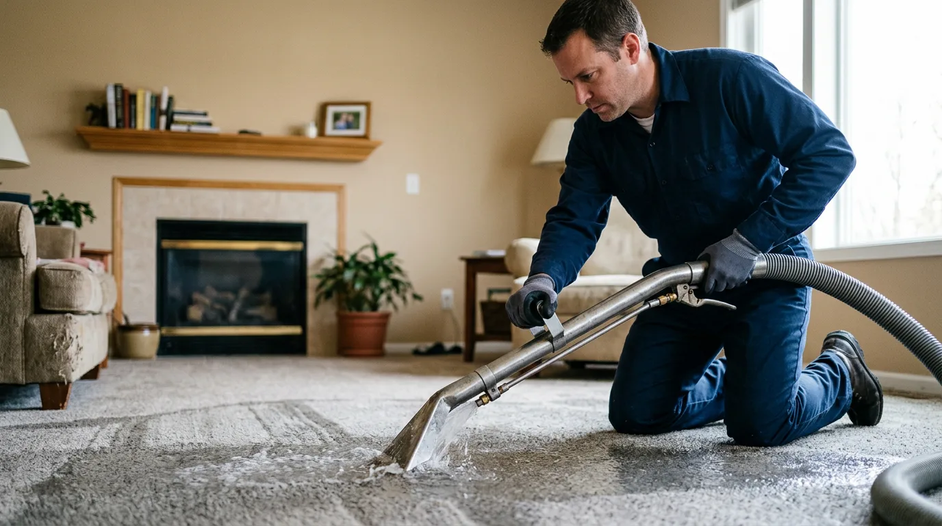 Water damage restoration technician working near Lansing, WV